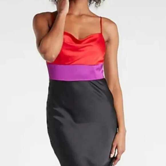 EXPRESS Women's Black Midi Dress with Red and Purple Color Block Size XS - Picture 1 of 8